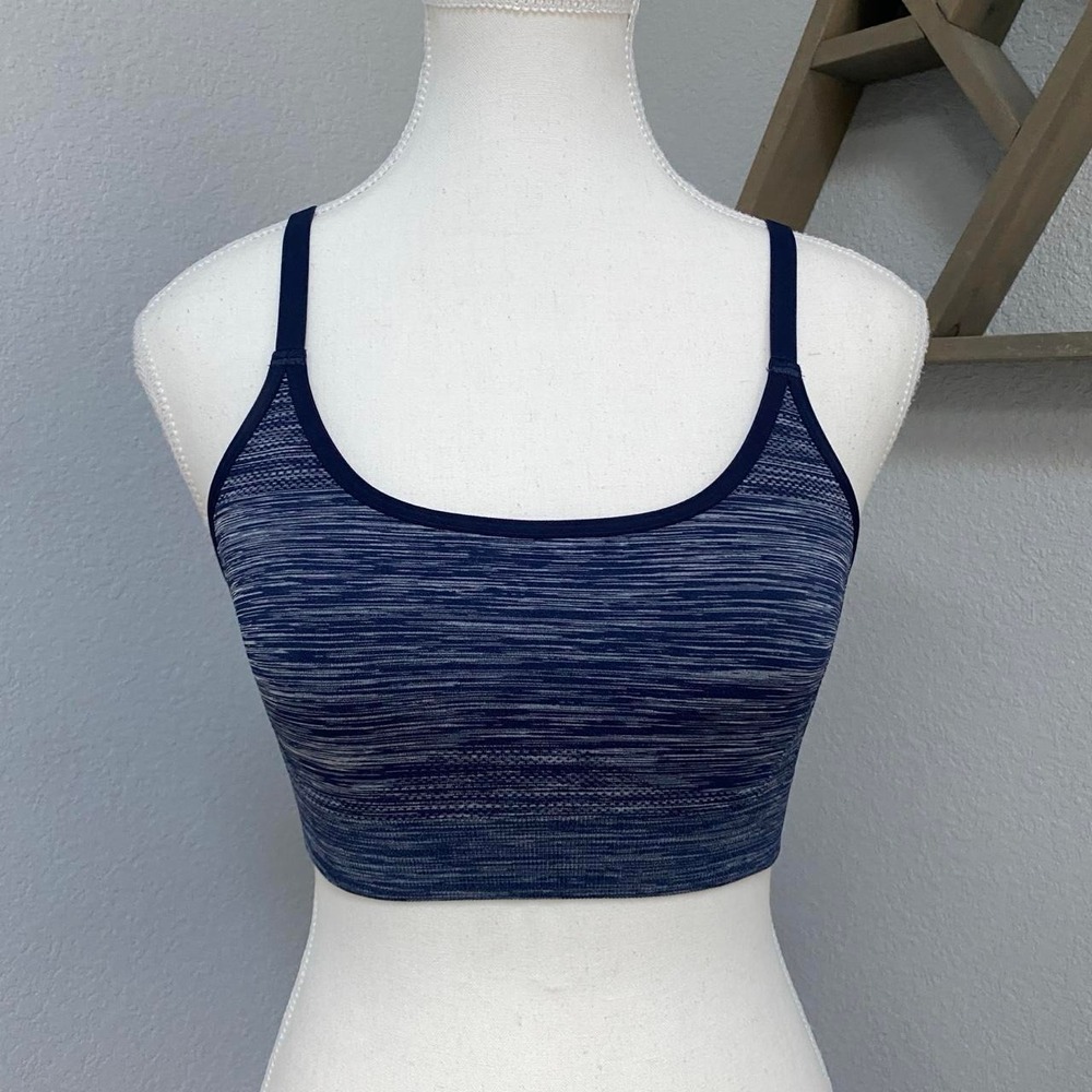 UNDER ARMOUR NAVY BLUE HEATHER SPORTS BRA ACTIVEWEAR GYM WORKOUT